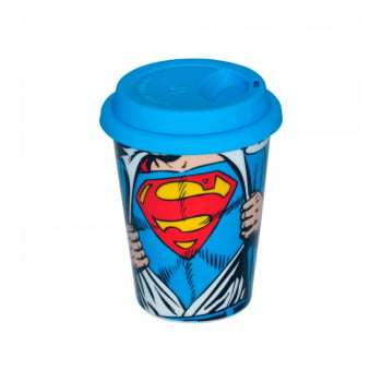 Copo Cerâmica DC com Tampa Silicone Super-Homem